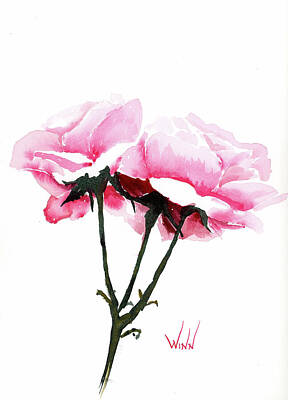 Florals Paintings - Two Roses by Brett Winn