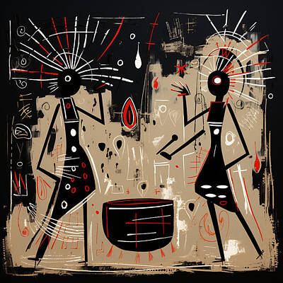 Surrealism Paintings - Two women drummers dancing primitive surrealism a82eb972 ffd2 478f 8df7 c7a1a1f20da7 by Asar Studios by Timeless Images Archive
