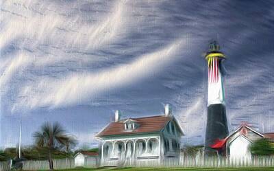 Abstract Mixed Media - Tybee Island Lighthouse Painterly by Bob Pardue