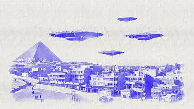 Science Fiction Royalty-Free and Rights-Managed Images - UFO Blueprint by Esoterica Art Agency