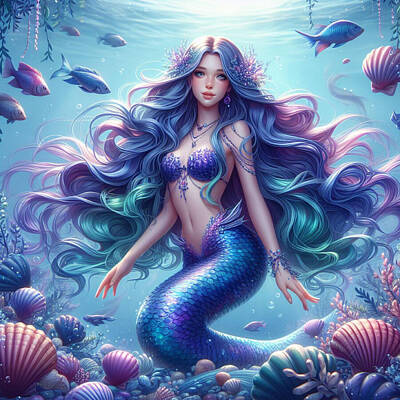 Fantasy Digital Art Royalty Free Images - Under the Sea Mermaid  Royalty-Free Image by Eve Designs