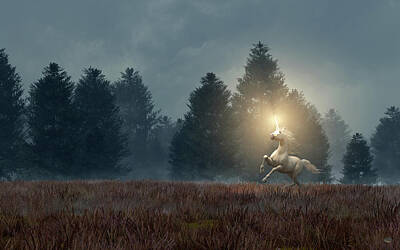 Recently Sold - Animals Digital Art Rights Managed Images - Unicorn Light Royalty-Free Image by Daniel Eskridge