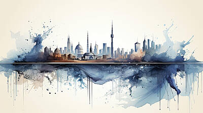 Paris Skyline Digital Art - United Arab Emirates Line Art by Evie Carrier