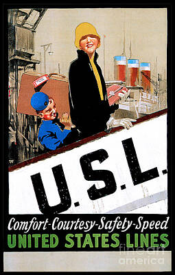 Lets Be Frank - United States Lines Travel Poster by Unknown
