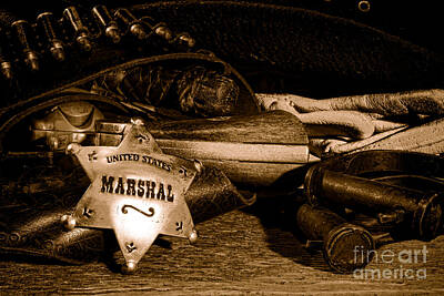 Landmarks Royalty-Free and Rights-Managed Images - United States Marshal Shield - Sepia by American West Legend