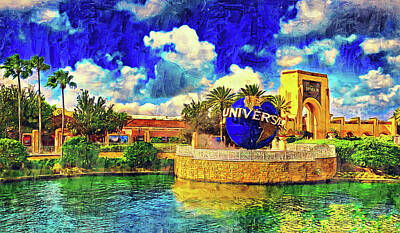 Prescription Medicine - Universal Studios Florida globe at the entrance - oil painting by Nicko Prints