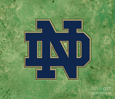 Football Royalty Free Images - University of Notre Dame Fighting Irish Logo On Green Marbled Texture Royalty-Free Image by Lone Palm Studio