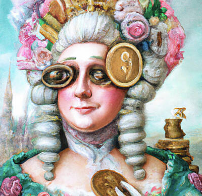 Surrealism Royalty Free Images - Unusual Steampunk Woman with Floral Top Hat, Goggles Portrait 11 Print Royalty-Free Image by Ricki Mountain