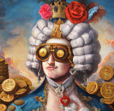 Steampunk Paintings - Unusual Steampunk Woman with Floral Top Hat, Goggles Portrait 15 Print by Ricki Mountain
