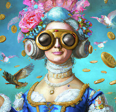 Steampunk Royalty Free Images - Unusual Steampunk Woman with Floral Top Hat, Goggles Portrait 19 Print Royalty-Free Image by Ricki Mountain