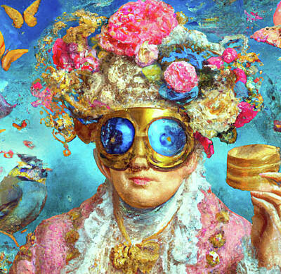 Mountain Royalty-Free and Rights-Managed Images - Unusual Steampunk Woman with Floral Top Hat, Goggles Portrait 29 Print by Ricki Mountain