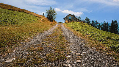 Vintage Movie Posters - Uphill footpath to cottage in the Swiss Alps by Steven Van Aerschot
