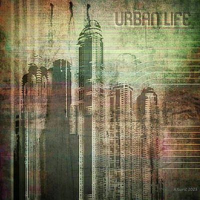 City Scenes Mixed Media - Urban Life. Cityscape Abstract in Vintage Rust by Antonia Surich