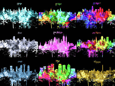 Abstract Skyline Mixed Media - USA Cities Skylines  by Daniel Janda