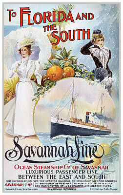 Beach Drawings - USA Florida Vintage Travel Poster Restored by Vintage Treasure