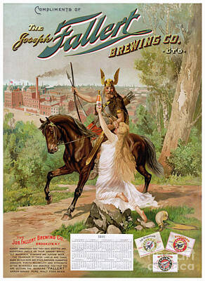 Recently Sold - Beer Drawings - USA Joseph Fallert Brewing Vintage Advertising Poster Restored by Vintage Treasure