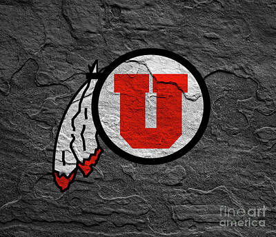 Digital Art Royalty Free Images - Utah Utes Rustic On Charcoal Rock Texture Royalty-Free Image by Lone Palm Studio