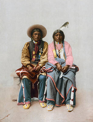 Portraits Photos - Ute Indian Couple - Pee Viggi and Squaw - 1899 Photochrom by War Is Hell Store