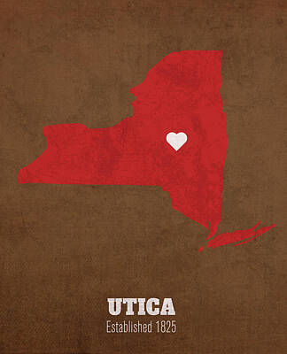 Cities Mixed Media Royalty Free Images - Utica New York City Map Founded 1825 Cornell University Color Palette Royalty-Free Image by Design Turnpike