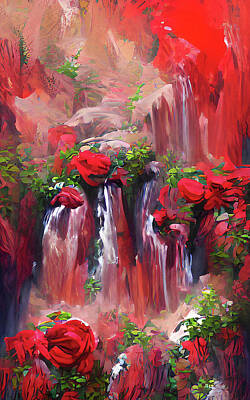 Surrealism Mixed Media - Valentine Waterfall Expressionism by Georgiana Romanovna