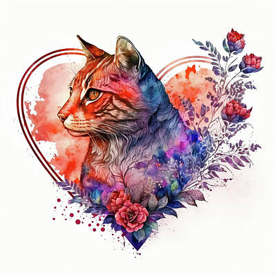 Digital Art - Valentines Day Art Greetings 03 Lovely Cat by Matthias Hauser
