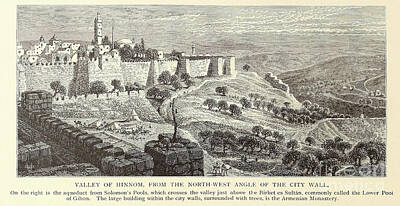 City Scenes Drawings - Valley of Hinnom Gehenna or Gehinnom c1 by Historic illustrations
