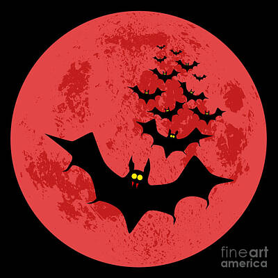 Maps Rights Managed Images - Vampire Bats Against The Red Moon Royalty-Free Image by Bigalbaloo Stock