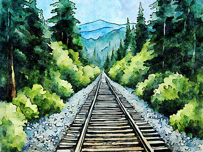 Mountain Digital Art - Vanishing Point On The Rails by Leslie Montgomery
