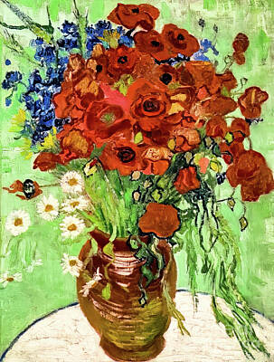 Jazz Collection - Vase With Daisies and Poppies by Vincent Van Gogh 1890 by Vincent Van Gogh