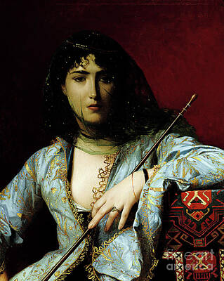 City Scenes Paintings - Veiled Circassian Beauty - Jean-Leon Gerome by Sad Hill - Bizarre Los Angeles Archive