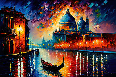 City Scenes Paintings - Venice, Italian Panorama - 22 by AM FineArtPrints
