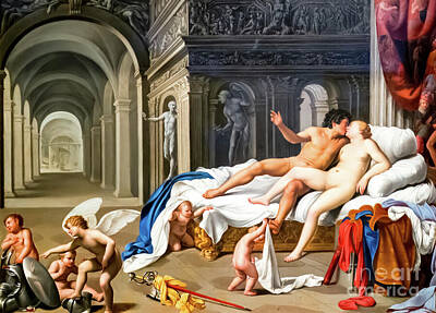 Nudes Paintings - Venus and Mars by Carlo Saraceni 1600 by Carlo Saraceni