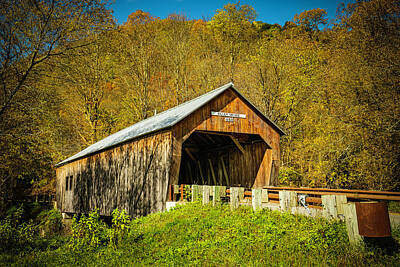 On Trend At The Pool - Vermont Autumn at Cilley Covered Bridge by Ron Long Ltd Photography