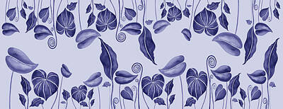 Floral Paintings - Very Peri Floral Design Purple Blue Tropical Exotic Leaves Interior Decor I by Irina Sztukowski