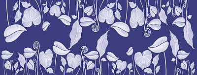 Floral Paintings - Very Peri Floral Design Purple Blue Tropical Exotic Leaves Interior Decor II by Irina Sztukowski