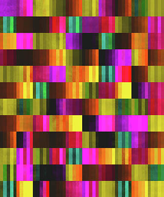 Mixed Media - Vibrant 70s Glitch Pattern - Yellow and Violet by Studio Grafiikka