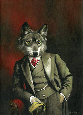Recently Sold - Surrealism Rights Managed Images - Victorian Mr Wolf Royalty-Free Image by Michael Thomas