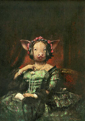 Surrealism Painting Rights Managed Images - Victorian Mrs Pig Royalty-Free Image by Michael Thomas