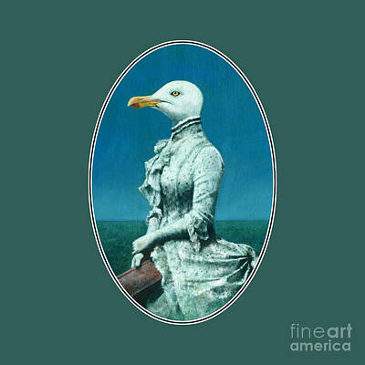 Surrealism Paintings - Victorian Seagull Lady Oval by Michael Thomas
