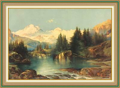Mountain Digital Art - View Of The Rocky Mountains After The Original Artwork by Thomas Moran L A S With Printed Frame. by Gert J Rheeders