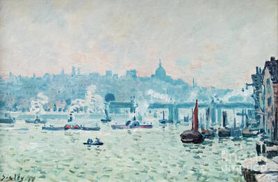 Impressionism Painting Royalty Free Images - View of the Thames Charing Cross Bridge by Alfred Sisley 1874 Royalty-Free Image by Alfred Sisley