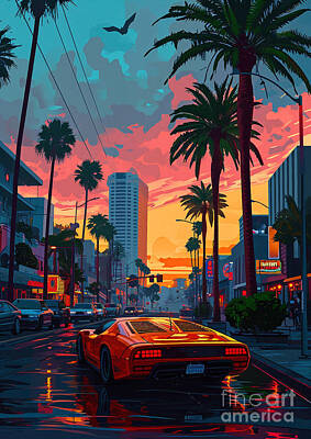 City Scenes Drawings - View SSC Tuatara sport car sunset by Lowell Harann