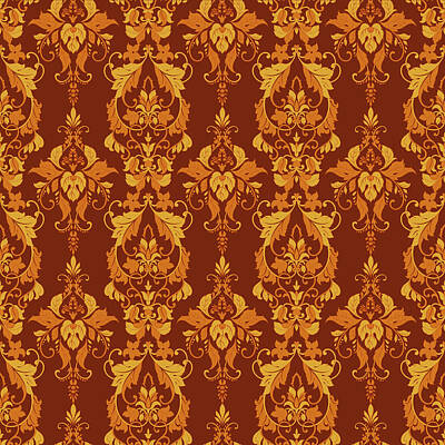 Floral Drawings Rights Managed Images - Vinatge ornate damask seamless pattern Royalty-Free Image by Julien