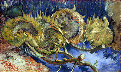 Sunflowers Paintings - Vincent van Goghs Four Withered Sunflowers - Circa 1887 by Vincent Van Gogh