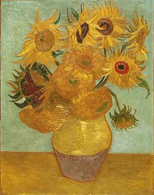 Sunflowers Paintings - Vincent Willem van Gogh Dutch Sunflowers  by Celestial Images