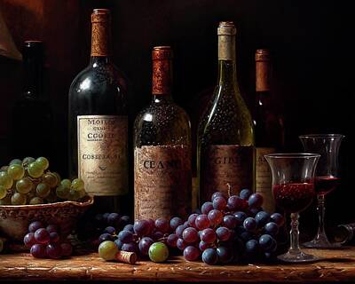 Wine Digital Art Royalty Free Images - Vino Royalty-Free Image by Evelyn