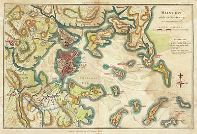 Politicians Drawings Rights Managed Images - Vintage 1806 Map of Boston with its Environments and Boston Harbor Islands Royalty-Free Image by Uwe Stoeter