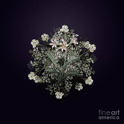 Floral Paintings - Vintage Amaryllis Flower Wreath on Royal Purple n.4604 by Holy Rock Design