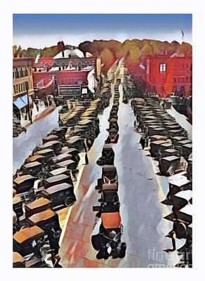 Mixed Media Royalty Free Images - Vintage Autos in Market Square - Holton Maine c 1930 Royalty-Free Image by Art MacKay