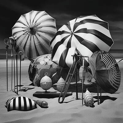 Still Life Digital Art - Vintage Beach Umbrellas and Paraphernalia by YoPedro